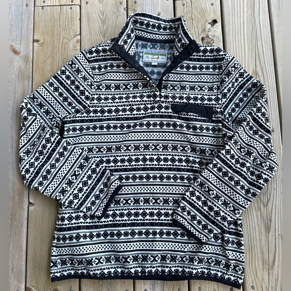 Jachs Cabin Collection Black White Gray Pullover Fleece Jacket